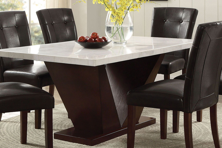 ACME Forbes White Marble And Walnut Dining Table 72120