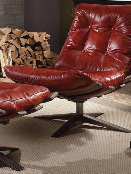 ACME™ Gandy Leather Chair with Ottoman - Antique Red