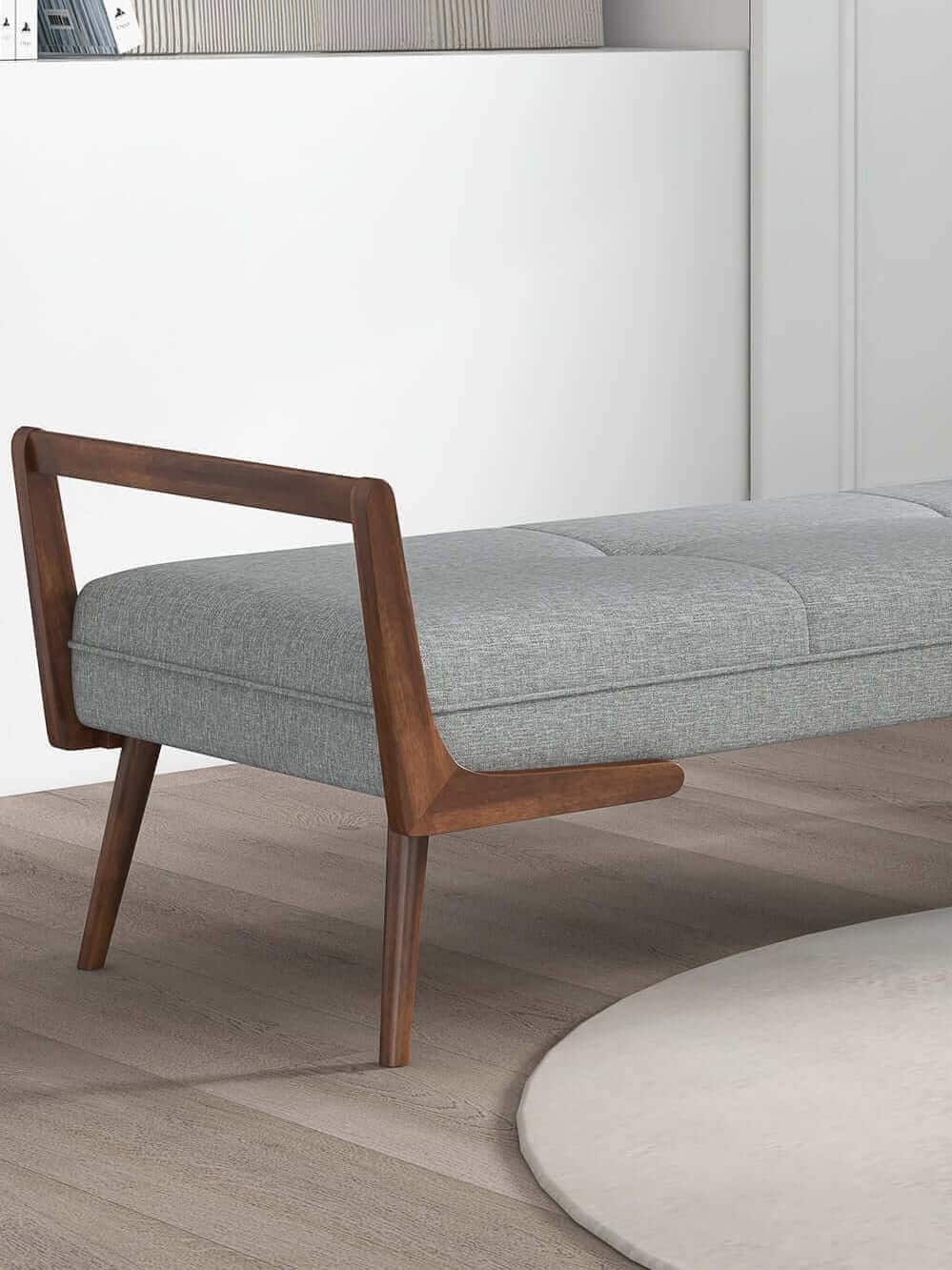 Ashcroft - Cora Mid-Century Modern Fabric Bench in Gray