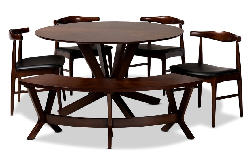 Baxton™ - Berlin Mid-Century Modern 6-Piece Wood Dining Set