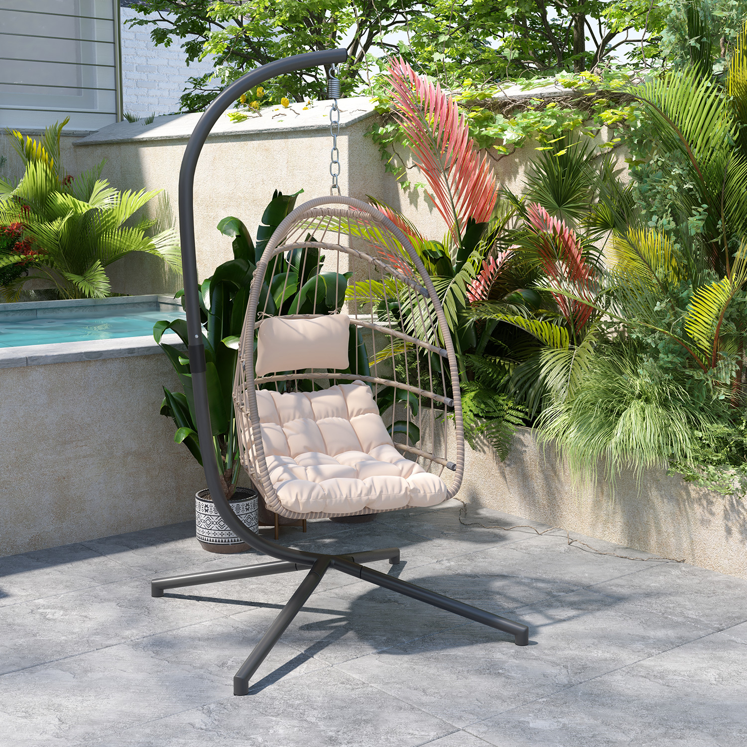 convenient and comfortable beige egg chair for outdoor recreation - BLNK® Cleo Patio Hanging Egg Chair