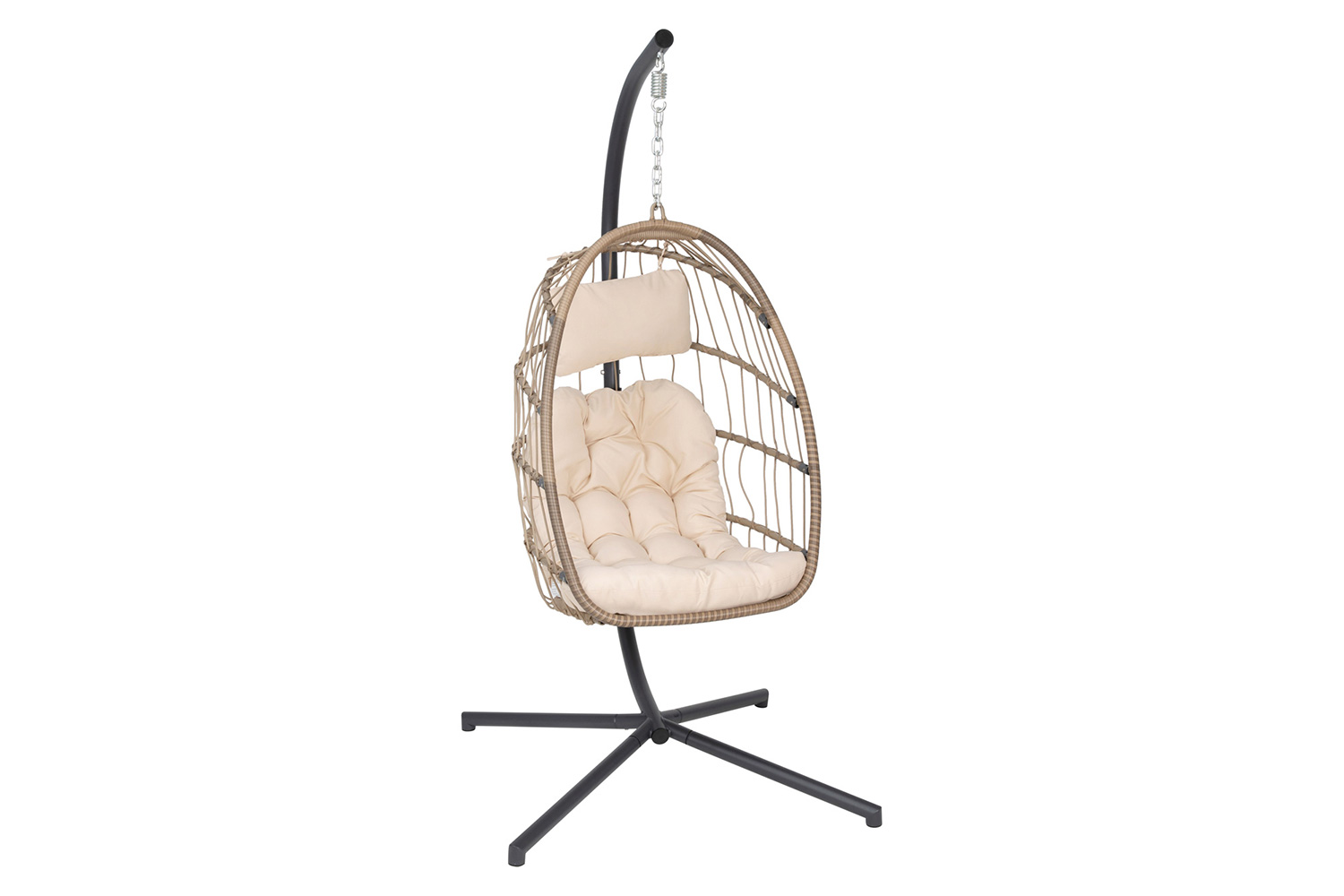 BLNK® Cleo Patio Hanging Egg Chair, Wicker Hammock with Soft Seat Cushions and Swing Stand - Natural/Cream