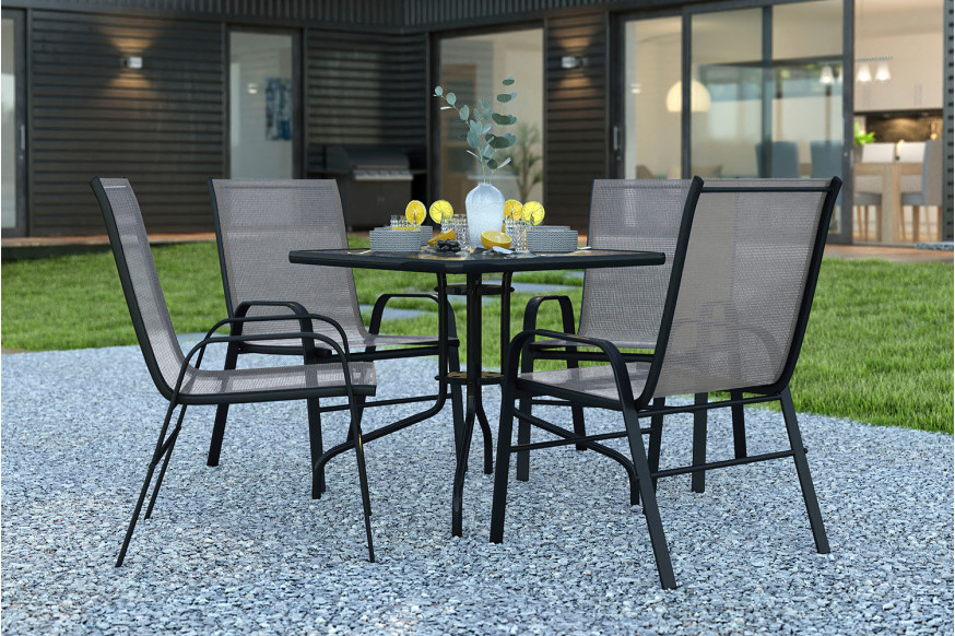 BLNK® Brazos Outdoor Patio Dining Set with Square Tempered Glass Patio Table
