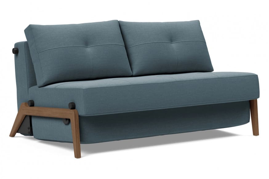 Innovation Living Cubed Full Size Sofa Bed with Dark Wood Legs - 573 Vivus Dusty Blue