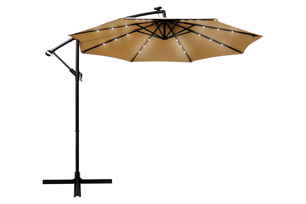 LeisureMod™ Willry Modern Outdoor 10 Ft Offset Cantilever Hanging Patio Umbrella with Solar Powered Led - Beige