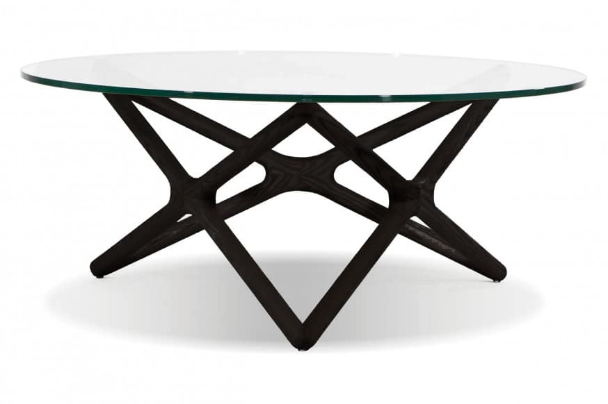 Mobital™ Quasar Round Coffee Table - Solid Ash Black, Clear Tempered Glass