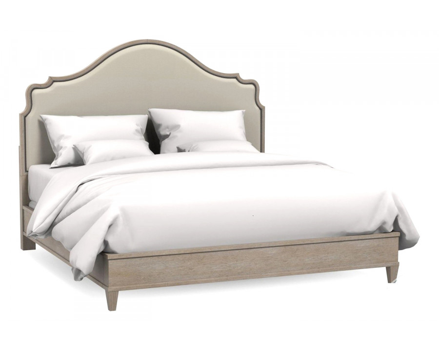 A.R.T. - Artiste Weathered Oak Kirby Bone Upholstered California King Panel Bed