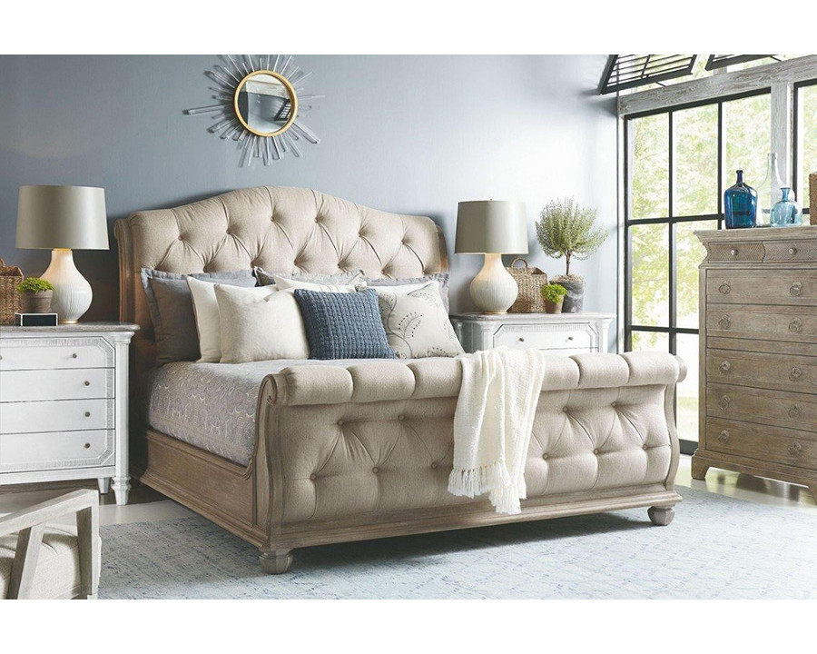 A.R.T. - Summer Creek Scrubbed Oak Shoals Upholstered Sleigh Bedroom Set