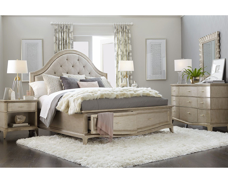 A.R.T. Starlite Silver Upholstered Panel Bedroom Set - with Storage