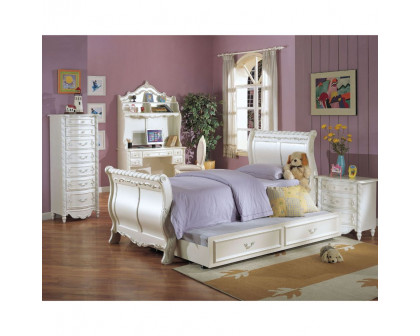 ACME - Pearl Twin Bed in Pearl White/Gold Brush Accent