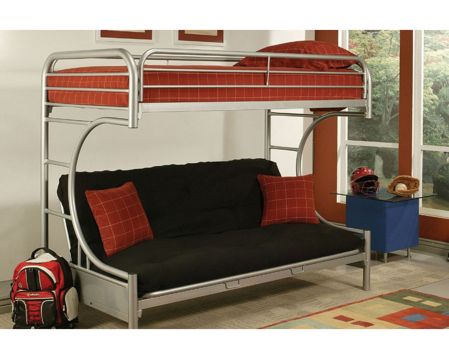 ACME Eclipse Twin Over Full Futon Bunk Bed - White and Silver