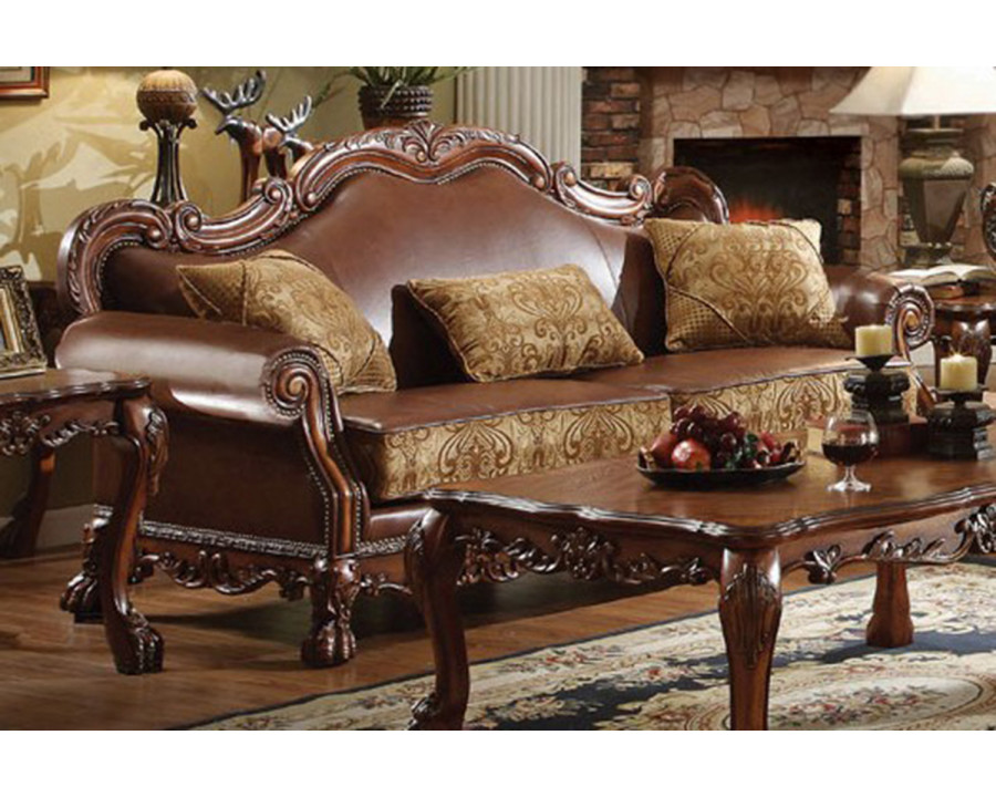 ACME - Dresden Sofa with 3 Pillows in Brown/Chenille/Cherry Oak