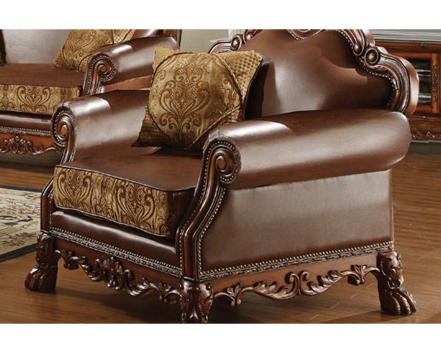 ACME - Dresden Chair with Pillow in Brown/Chenille/Cherry Oak