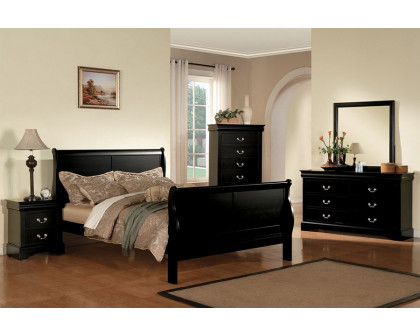 ACME Louis Philipe III Sleigh Bed - Black, Queen Size