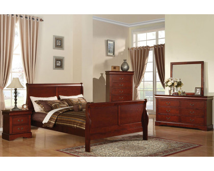 ACME Louis Philipe III Sleigh Bed - Cherry, California King Size