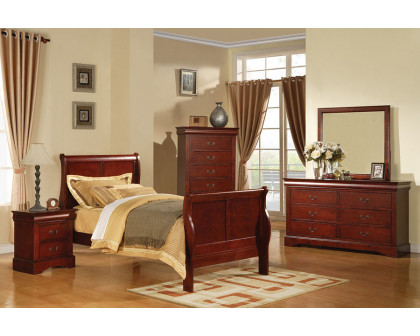 ACME Louis Philipe III Sleigh Bed - Cherry, Full Size