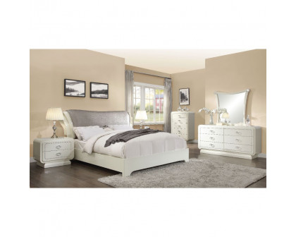 ACME Bellagio Queen Bed - PU/Ivory High Gloss