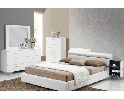 ACME Manjot Hidden Storage Platform Bed - White, King Size