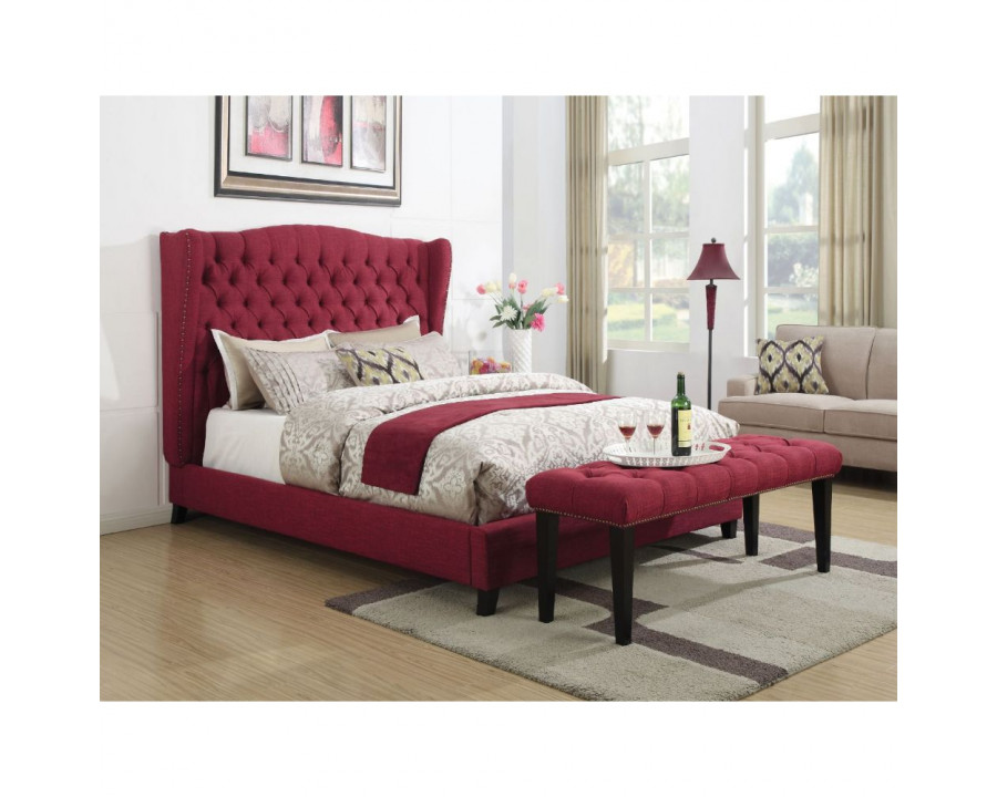 ACME - Faye Eastern King Bed in Red Linen