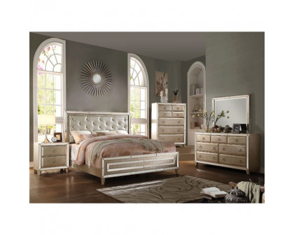 ACME - Voeville Eastern King Bed in Matte Gold PU/Antique Silver