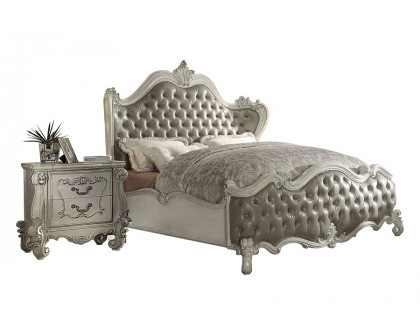 ACME Versailles Upholstered Panel Bed - Vintage Gray Bone White, California King Size