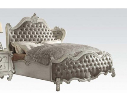 ACME Versailles Bed - Vintage Gray PU/Bone White, Queen Size