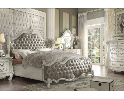 ACME Versailles Bed - Vintage Gray PU/Bone White, Queen Size