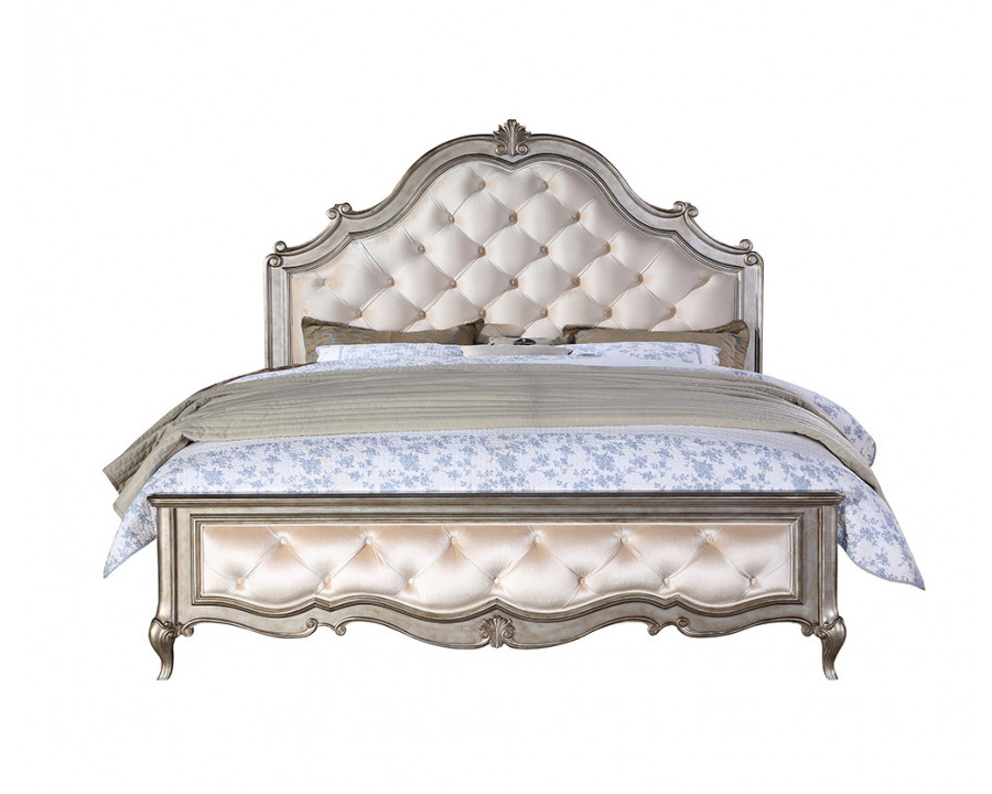 ACME Esteban California King Bed - Ivory Velvet/Antique Champagne