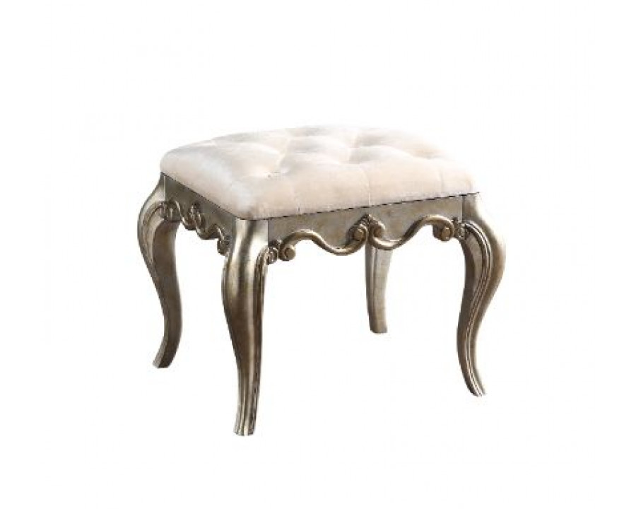 ACME - Esteban Vanity Stool in Ivory Velvet/Antique Champagne