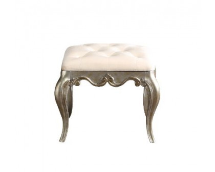 ACME - Esteban Vanity Stool in Ivory Velvet/Antique Champagne