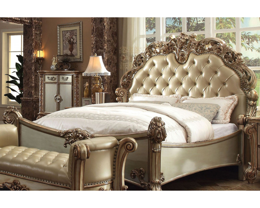 ACME Vendome Upholstered Panel Bed - Bone Gold Patina, California King Size