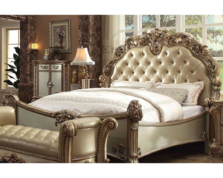 ACME Vendome Upholstered Panel Bed - Bone Gold Patina, Queen Size