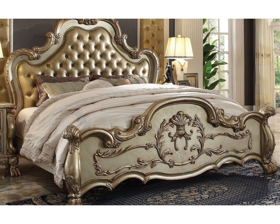 ACME Dresden Panel Bed - Bone Gold Patina, California King Size