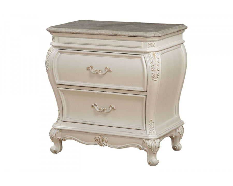 ACME - Chantelle Nightstand with Granite Top in Pearl White