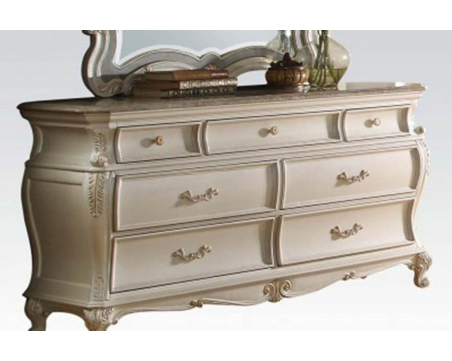 ACME - Chantelle Dresser with Granite Top in Pearl White