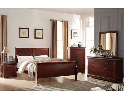 ACME Louis Philipe Sleigh Bed - Cherry Brown, Queen Size