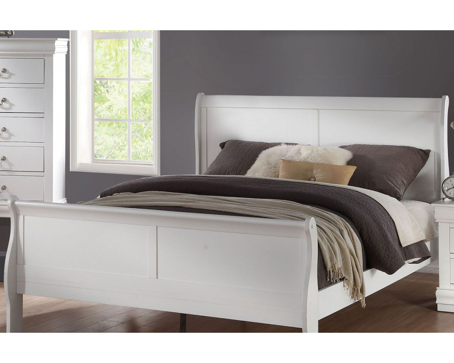 ACME Louis Philipe Sleigh Bed - White, King Size