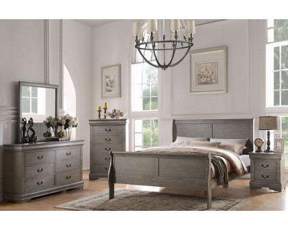 ACME Louis Philipe Sleigh Bed - Antique Gray, Full Size