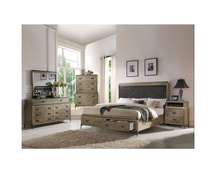 ACME - Athouman EK Bed with Storage in Synthetic/Weathered Oak