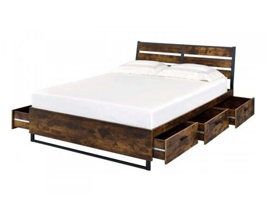 ACME Juvanth Eastern King Bed with Storage - Rustic Oak/Black