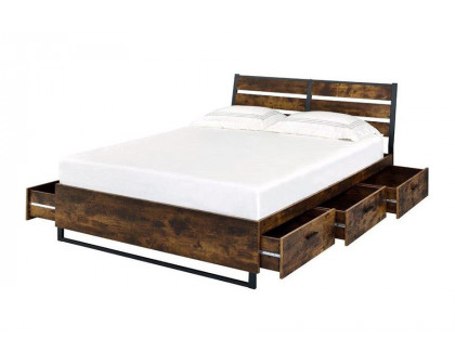 ACME Juvanth Queen Bed with Storage - Rustic Oak/Black