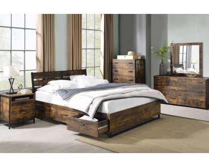 ACME Juvanth Queen Bed with Storage - Rustic Oak/Black