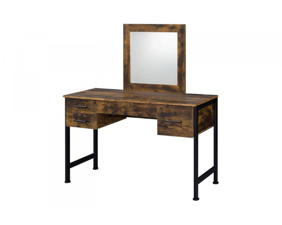 ACME - Juvanth Vanity Desk & Mirror in Rustic Oak/Black