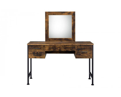 ACME - Juvanth Vanity Desk & Mirror in Rustic Oak/Black