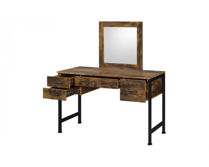 ACME - Juvanth Vanity Desk & Mirror in Rustic Oak/Black