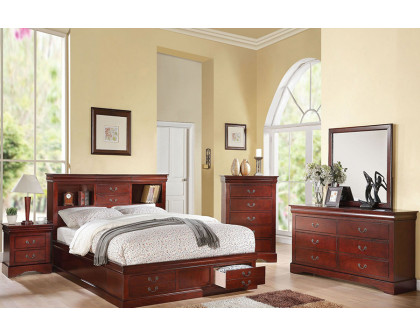 ACME Louis Philippe III Bookcase Storage Bed - Cherry, King Size