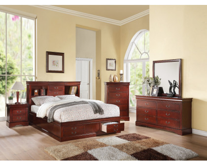 ACME Louis Philippe III Queen Bed with Storage - Cherry