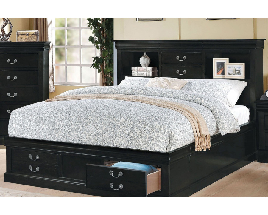 ACME Louis Philippe III Bookcase Storage Bed - Black, Queen Size