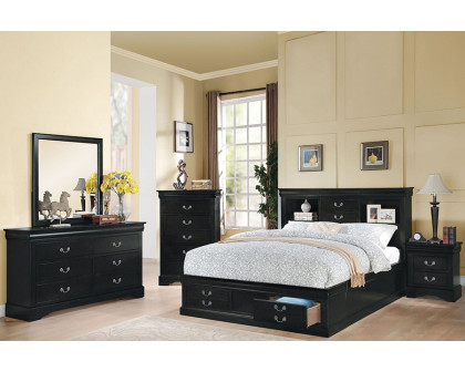 ACME Louis Philippe III Bookcase Storage Bed - Black, Queen Size