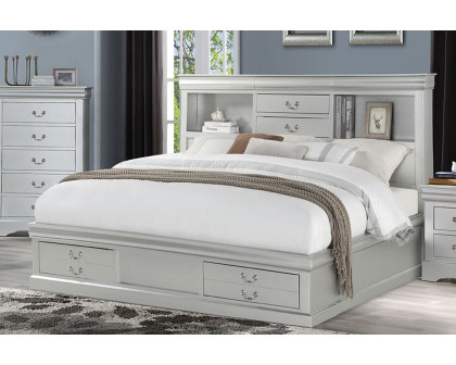 ACME Louis Philippe III Bookcase Bed - Platinum, King Size